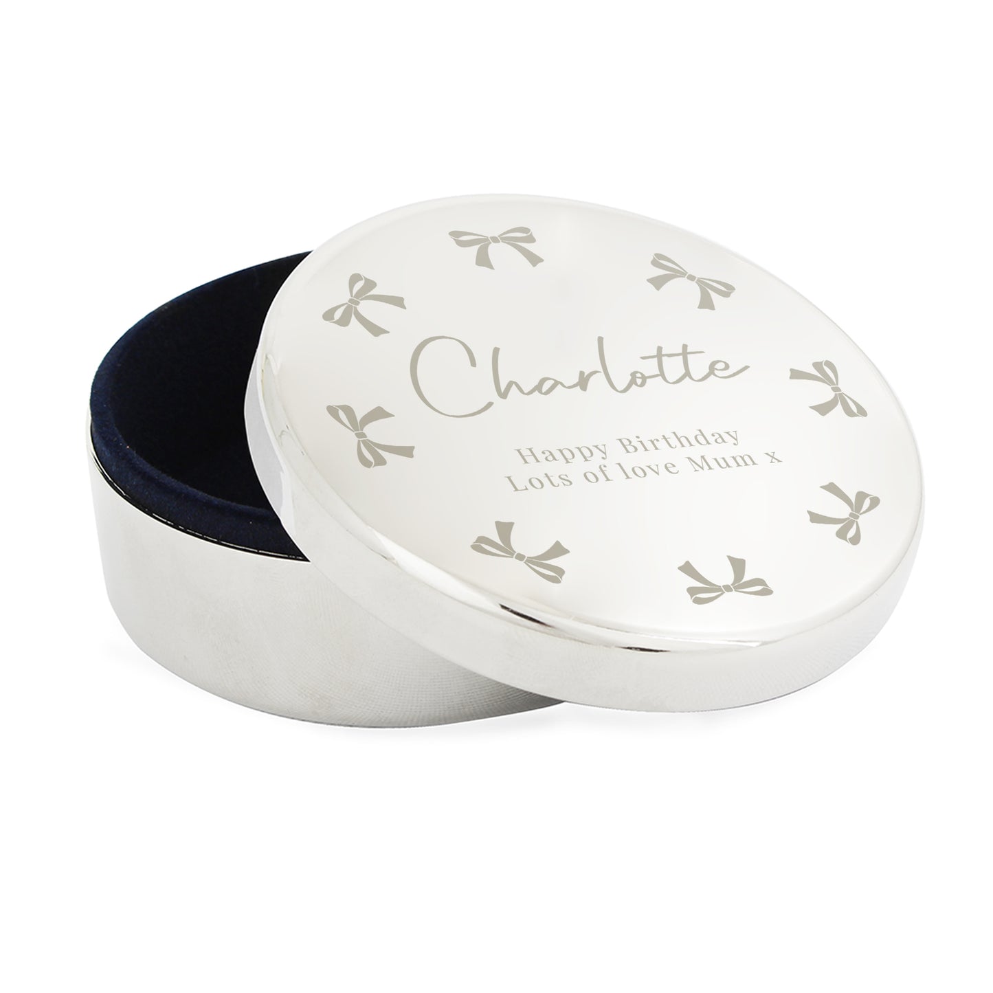 Personalised Bow Round Trinket Box