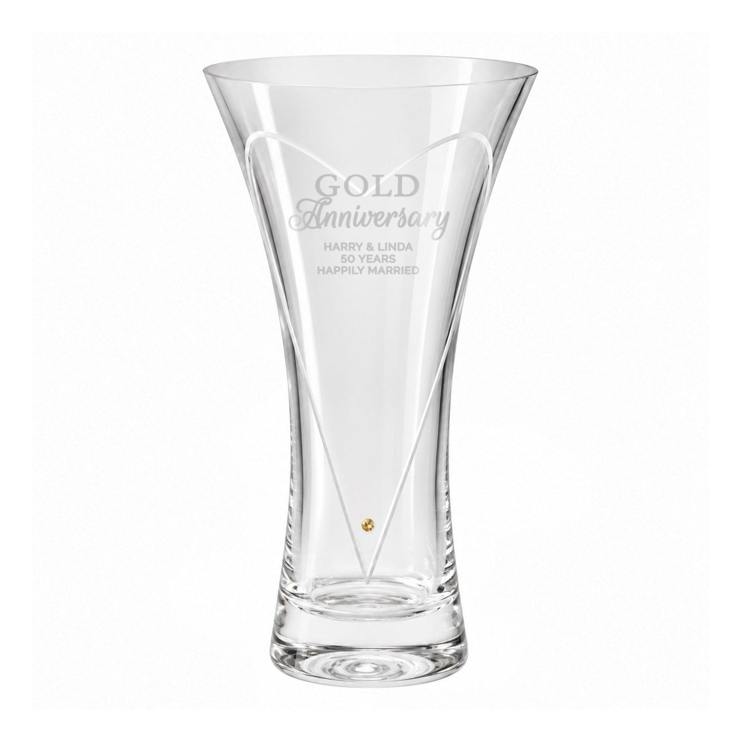 Personalised Gold Anniversary Large Hand Cut Diamond Effect Heart Vase