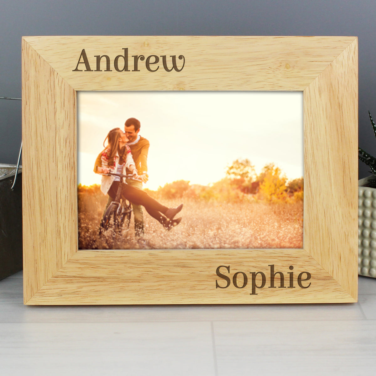 Personalised Couples 5x7 Landscape Oak Finish Photo Frame