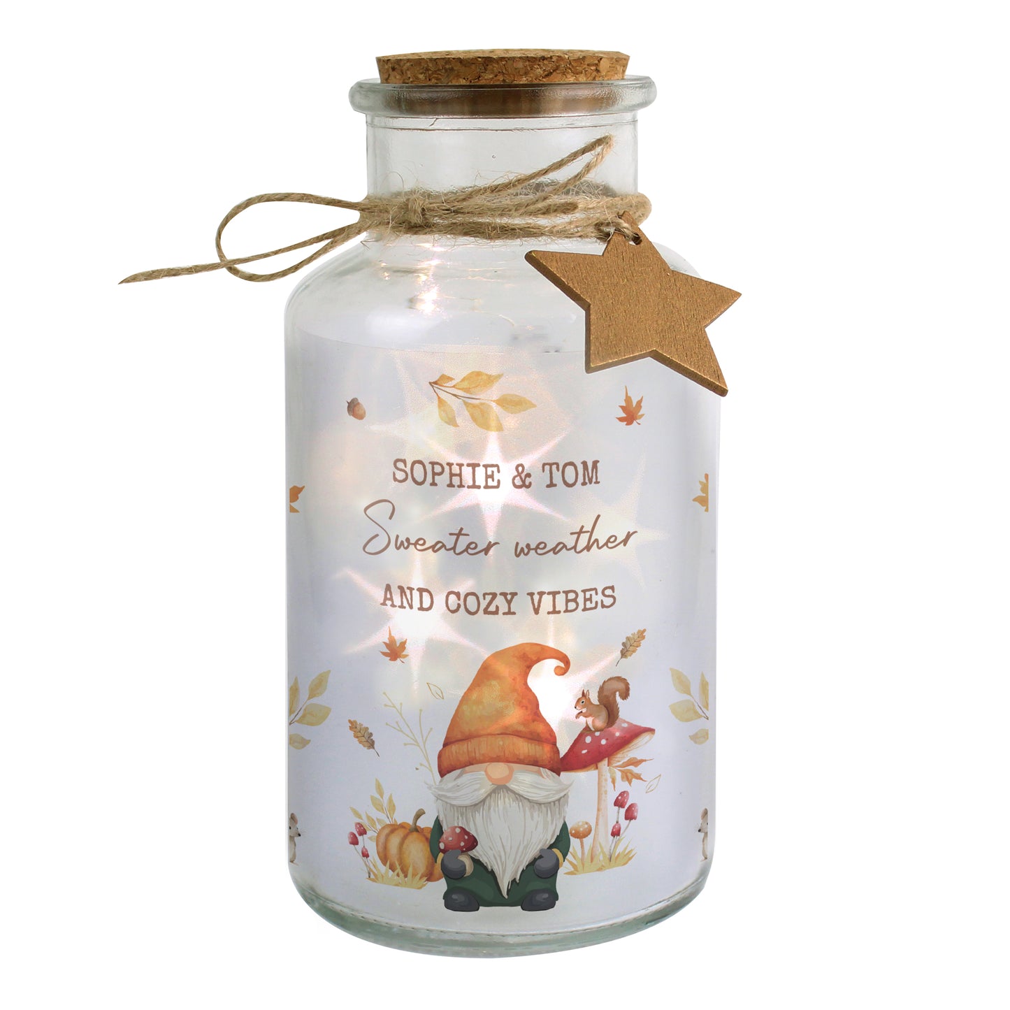 Personalised Autumn Gonk LED Light Up Jar