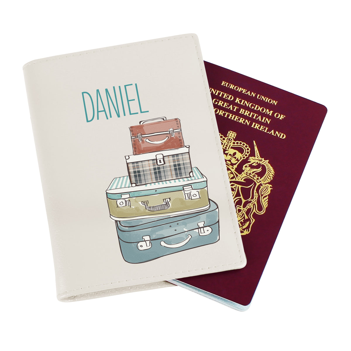 Personalised Suitcases Cream Leather Passport Holder