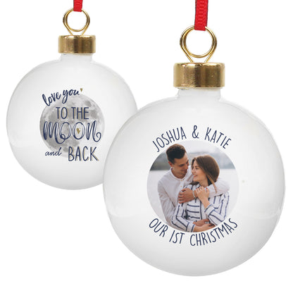 Personalised Moon & Back Photo Upload Bauble