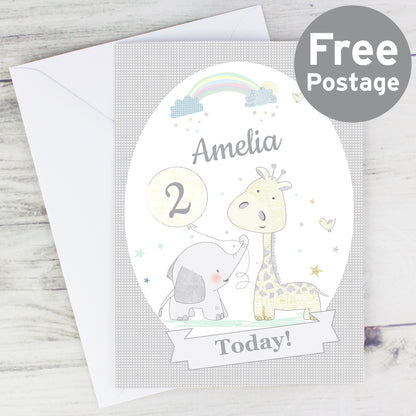 Personalised Hessian Giraffe & Elephant Card