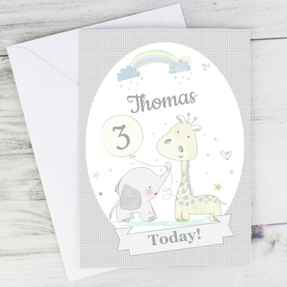 Personalised Hessian Giraffe & Elephant Card