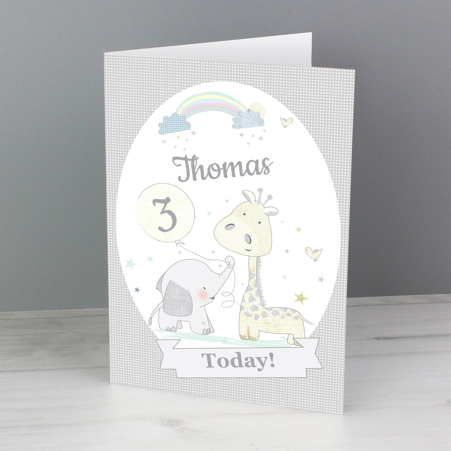 Personalised Hessian Giraffe & Elephant Card