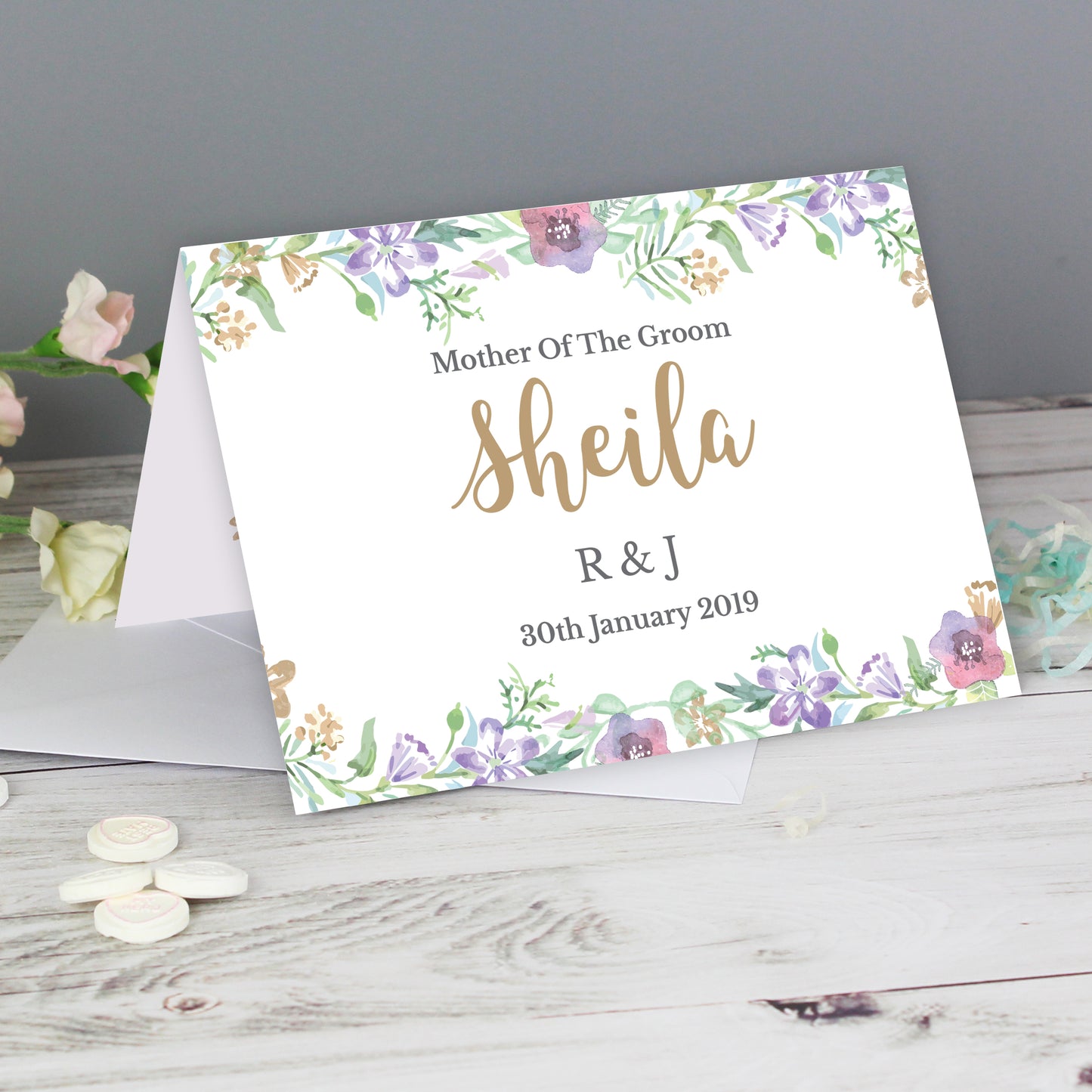 Personalised Gold Floral Watercolour Card