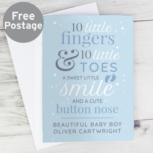 Personalised '10 Little Fingers' Blue Baby Card