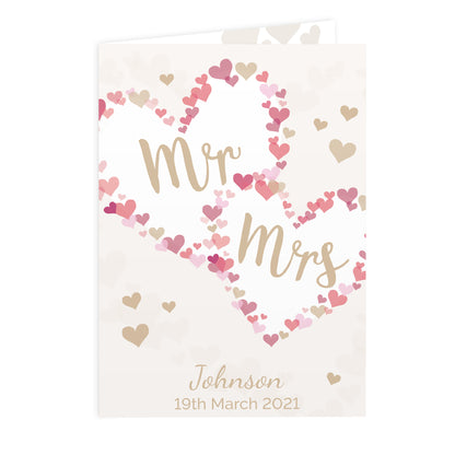 Personalised Mr & Mrs Confetti Hearts Wedding Card