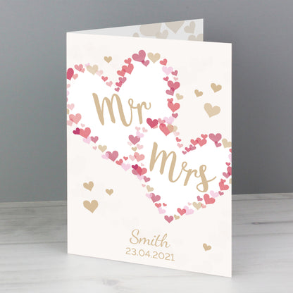 Personalised Mr & Mrs Confetti Hearts Wedding Card