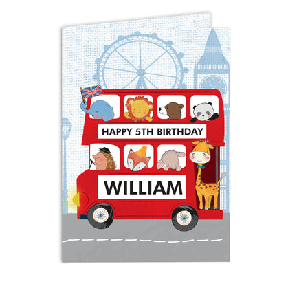 Personalised London Animal Bus Birthday Card