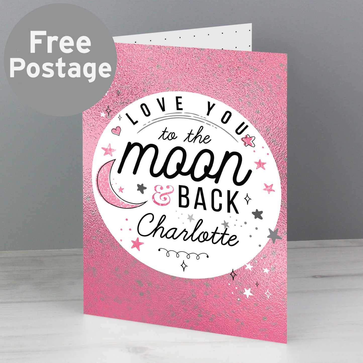 Personalised To The Moon & Back Pink Card