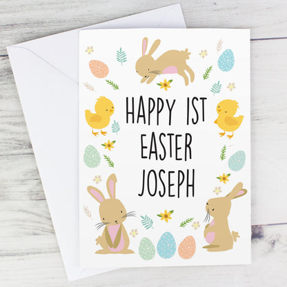 Personalised Easter Bunny & Chick Card