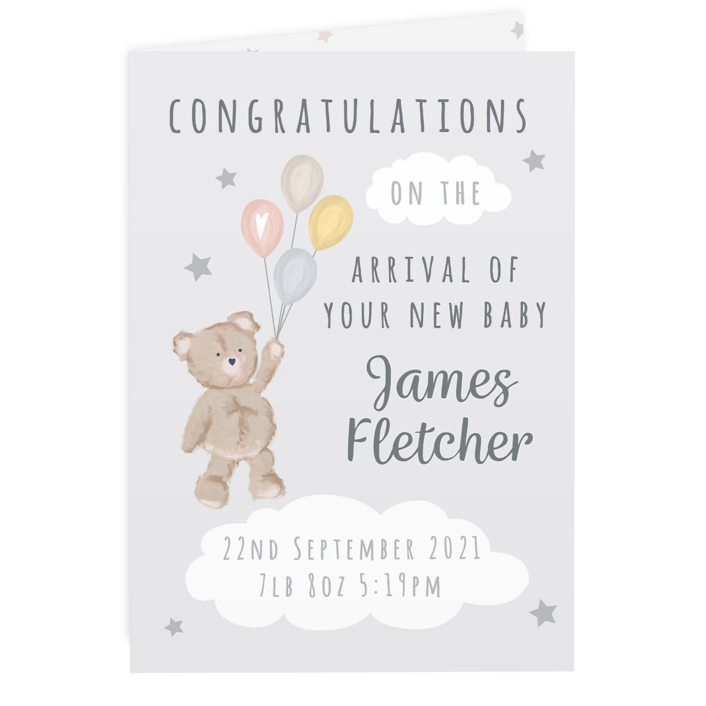 Personalised Teddy & Balloons Card