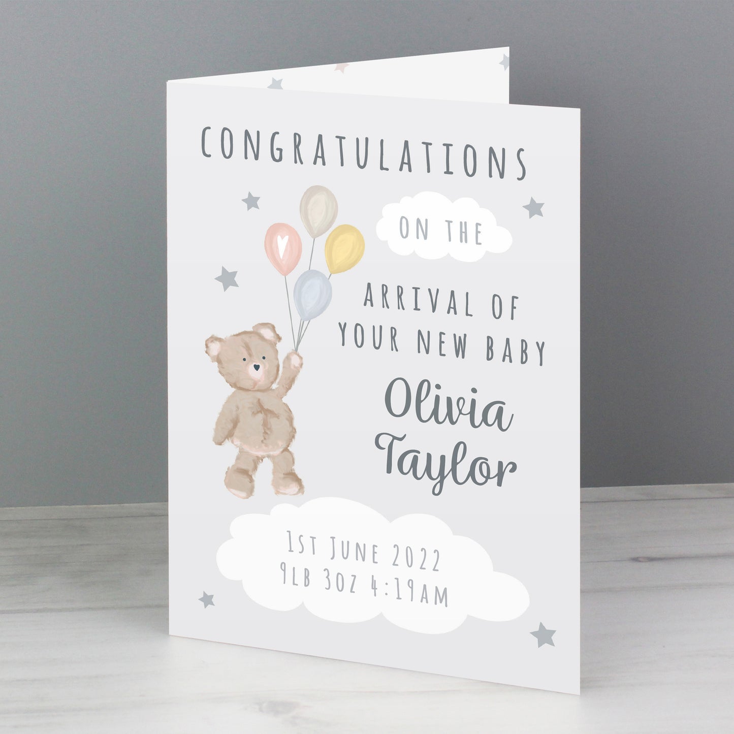 Personalised Teddy & Balloons Card