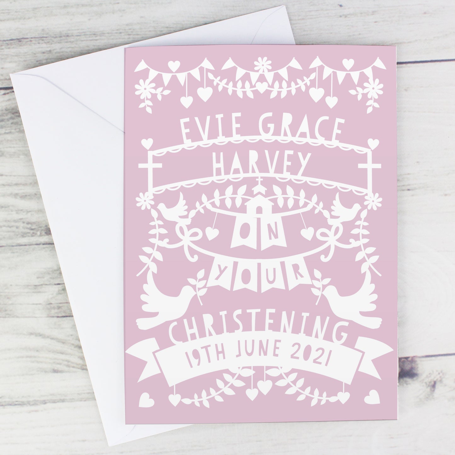 Personalised Pink Papercut Style Card