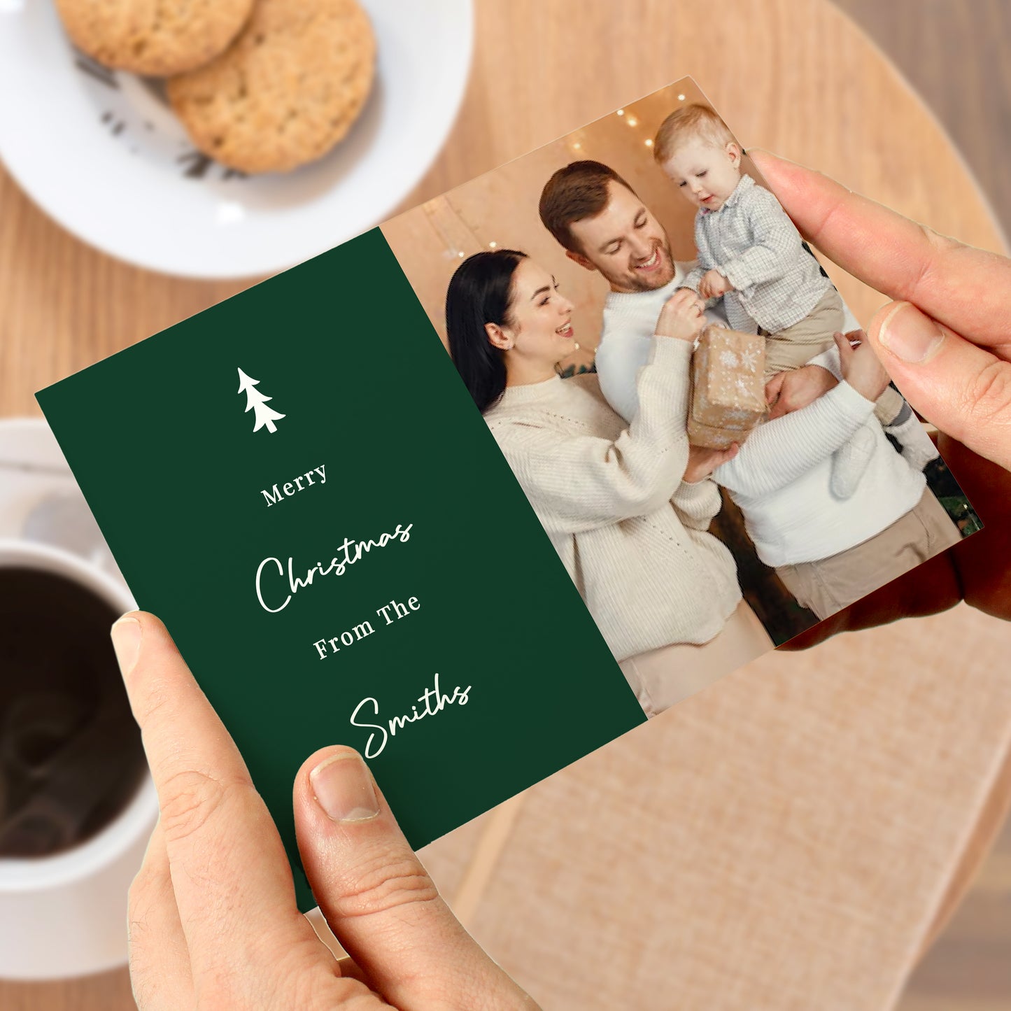 Personalised Photo Upload Pack of 10 Green Christmas Cards