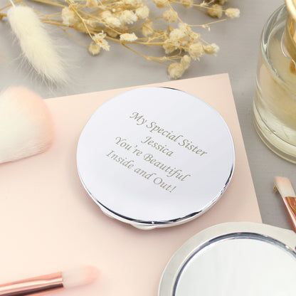 Personalised Silver Round Compact Mirror