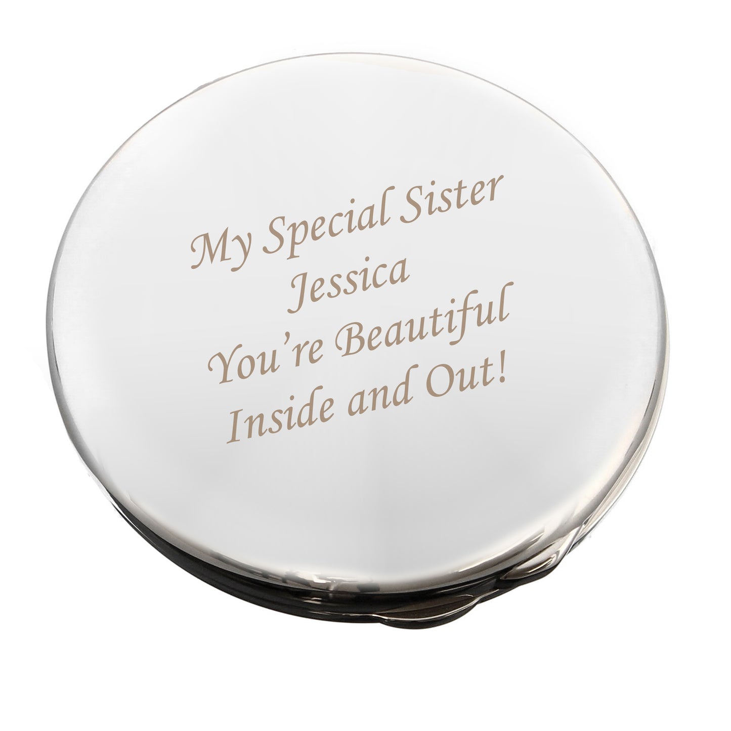 Personalised Silver Round Compact Mirror