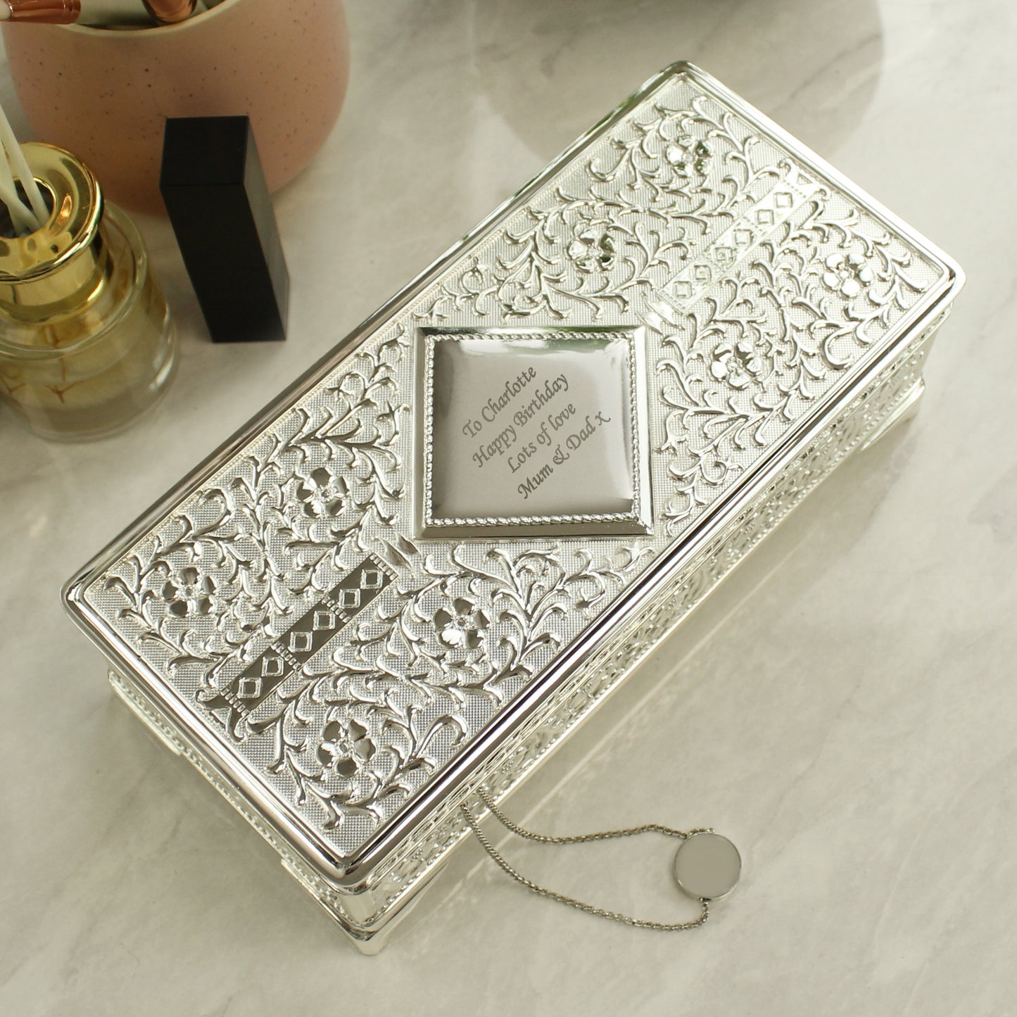 Personalised Antique Silver Plated Jewellery Box