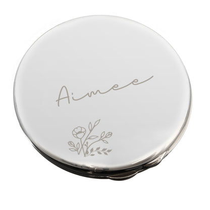 Personalised Floral Round Compact Mirror