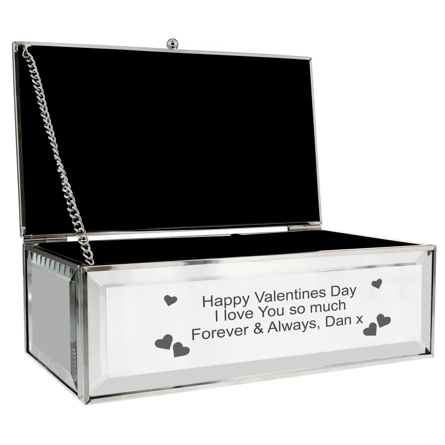 Personalised Hearts Mirrored Jewellery Box