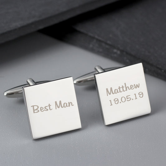 Personalised Wedding Role Square Cufflinks -1 line