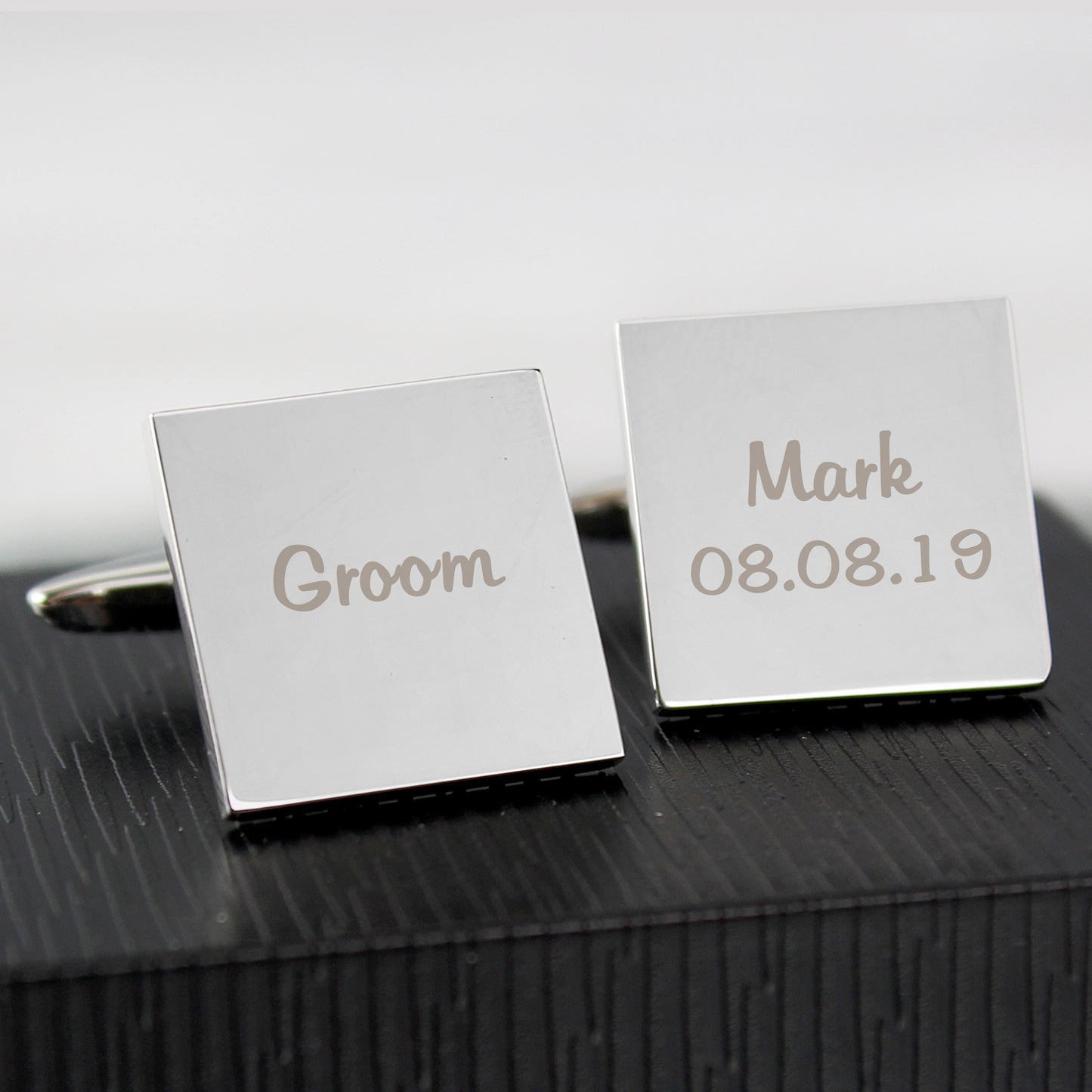 Personalised Wedding Role Square Cufflinks -1 line