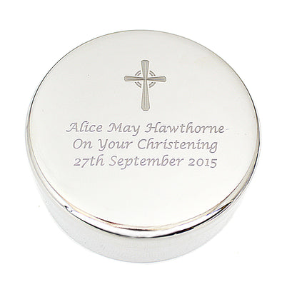 Personalised Rosary Beads and Cross Round Trinket Box