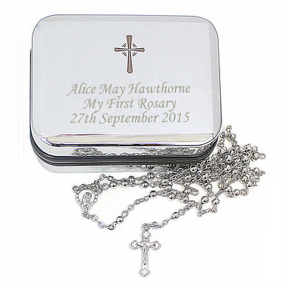 Personalised Rosary Beads and Cross Trinket Box