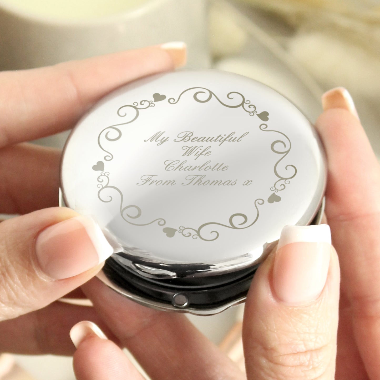 Personalised Ornate Heart Compact Mirror