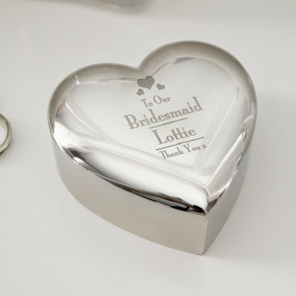 Personalised Decorative Wedding Bridesmaid Heart Trinket Box