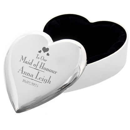 Personalised Decorative Wedding Maid of Honour Heart Trinket Box