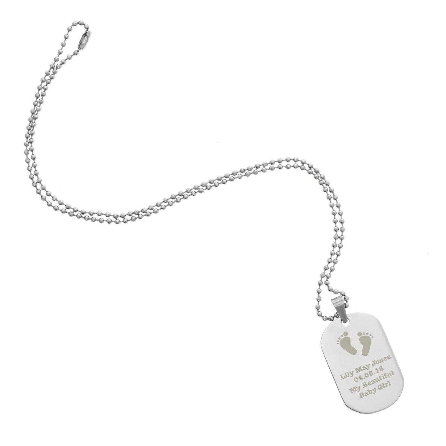 Personalised Footprints Stainless Steel Dog Tag Necklace