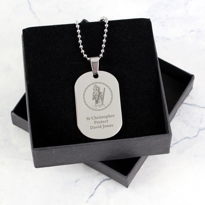 Personalised St Christopher Stainless Steel Dog Tag Necklace