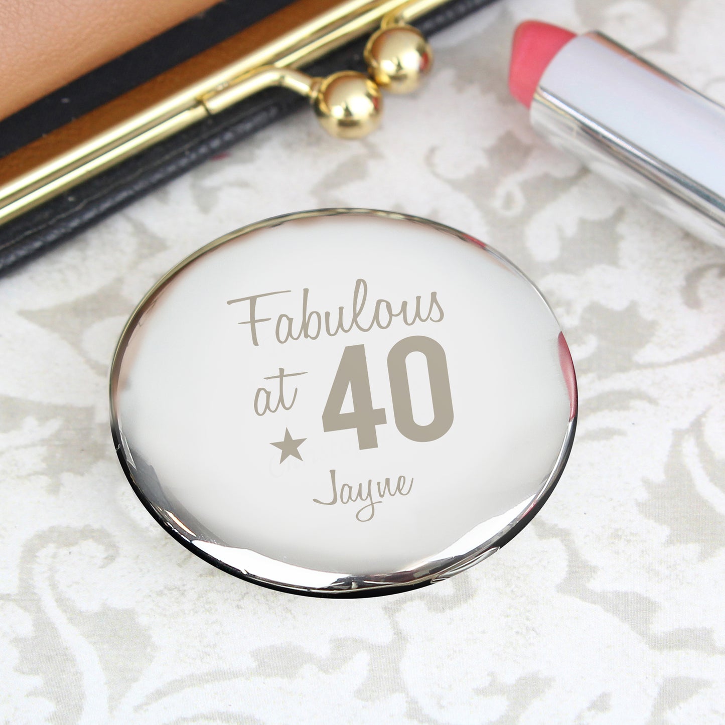 Personalised Fabulous Birthday Big Age Compact Mirror