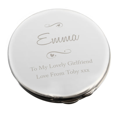 Personalised Swirls & Hearts Compact Mirror