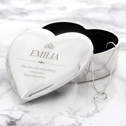 Personalised Elegant Crown Heart Trinket Box & Necklace Set