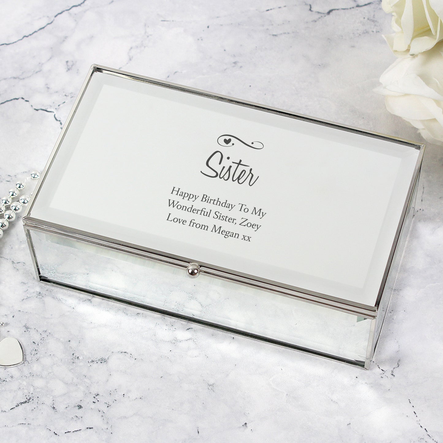 Personalised Swirls & Hearts Mirrored Jewellery Box