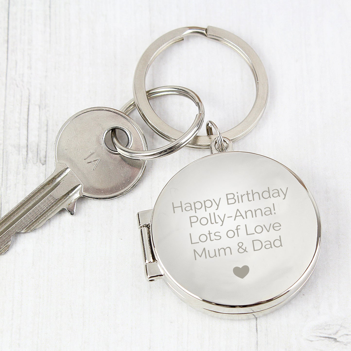 Personalised Heart Motif Round Photo Keyring