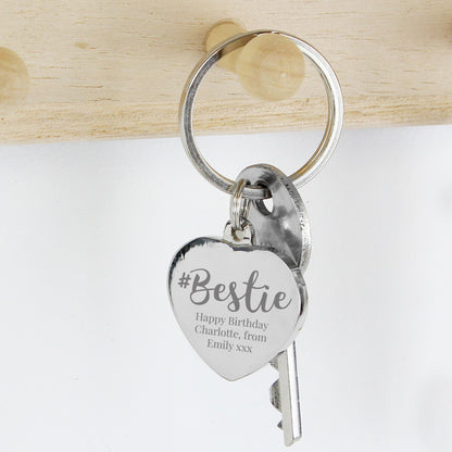 Personalised #Bestie Diamante Heart Keyring