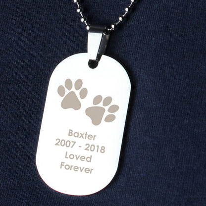 Personalised Paw Prints Stainless Steel Dog Tag Necklace