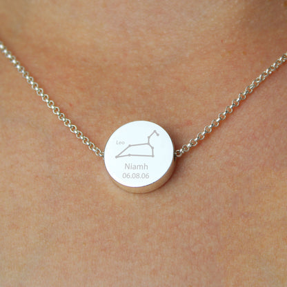 Personalised Leo Zodiac Star Sign Silver Tone Necklace (July 23rd - August 22nd)