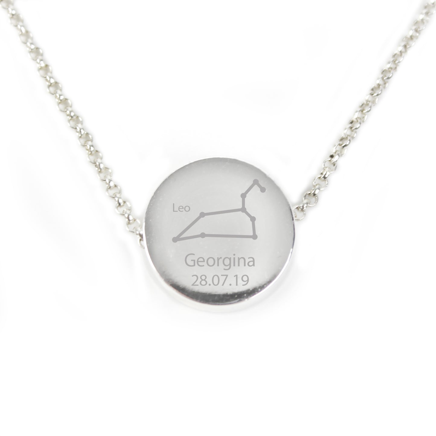 Personalised Leo Zodiac Star Sign Silver Tone Necklace (July 23rd - August 22nd)