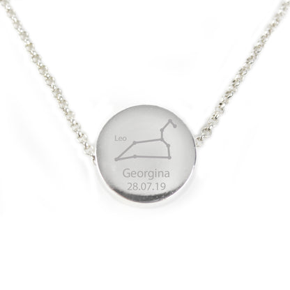 Personalised Leo Zodiac Star Sign Silver Tone Necklace (July 23rd - August 22nd)