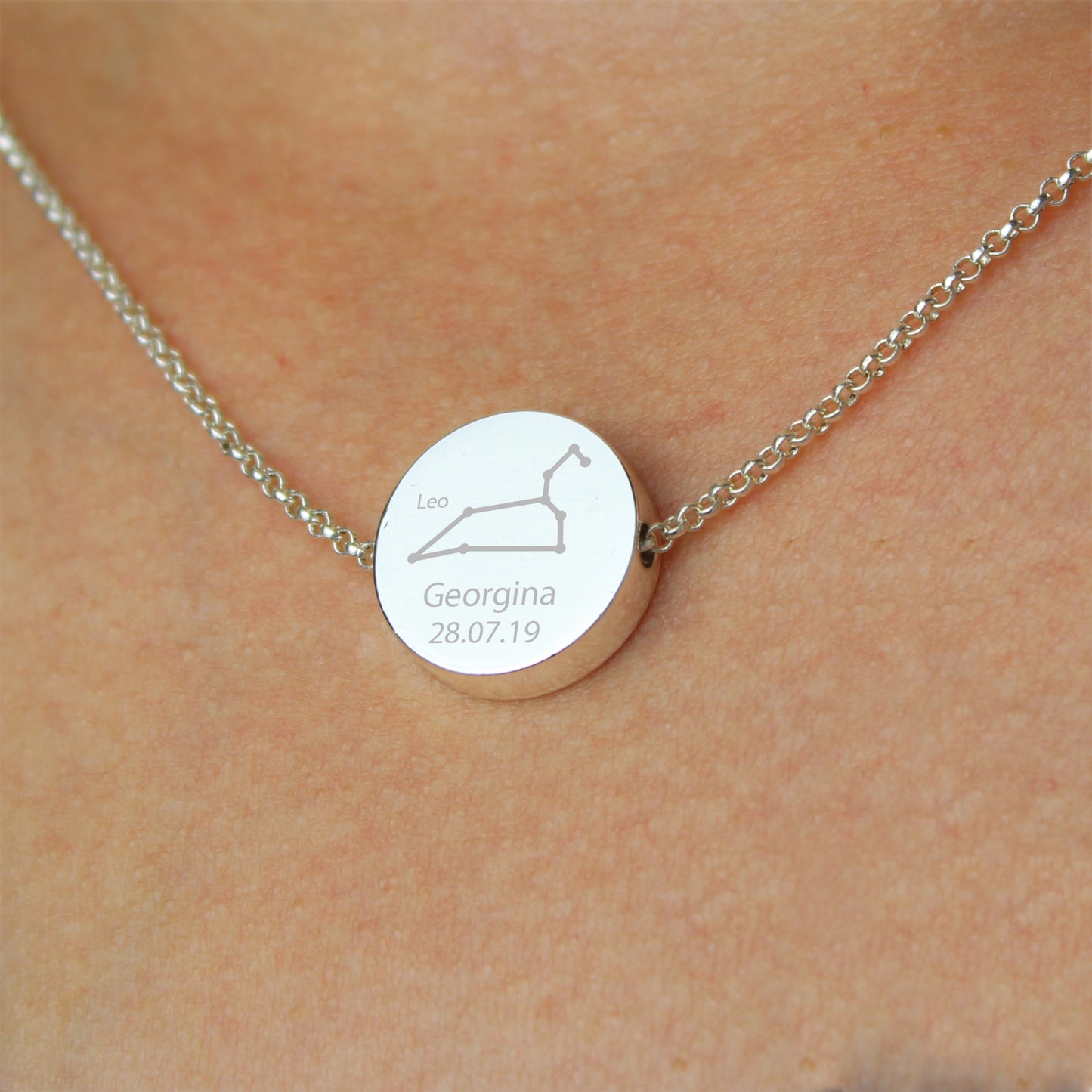 Personalised Leo Zodiac Star Sign Silver Tone Necklace (July 23rd - August 22nd)