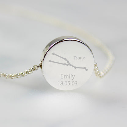 Personalised Taurus Zodiac Star Sign  Silver Tone Necklace (April 20th - May 20th)