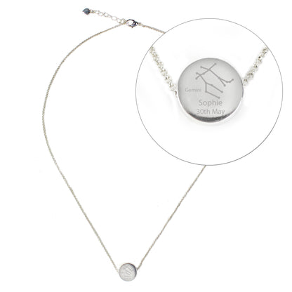 Personalised Gemini Zodiac Star Sign Silver Tone Necklace (May 21st - June 20th)