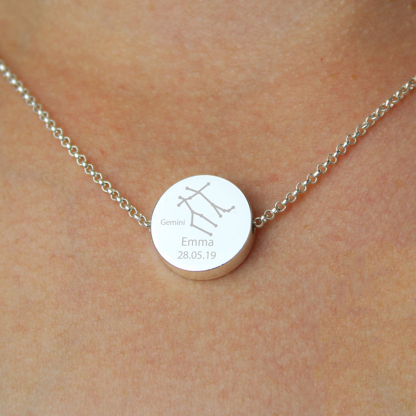 Personalised Gemini Zodiac Star Sign Silver Tone Necklace (May 21st - June 20th)