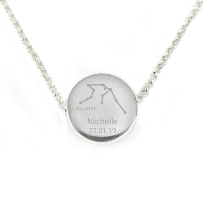 Personalised Aquarius Zodiac Star Sign Silver Tone Necklace (January 20th - February 18th)