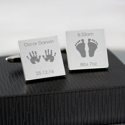 Personalised Hands and Feet New Baby Square Cufflinks